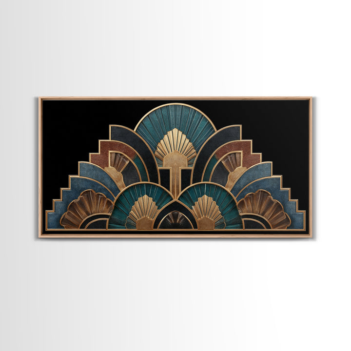 Art Deco Gold Fan Pattern Canvas Print, Wall Art, Printable Wall Art, Living Room Decor, Fine Art, Original Art, WAL-2x1-64