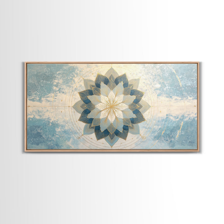 Sacred Geometry Mandala Framed Canvas Print, Wall Art, Mid Century Modern, Living Room Decor, Abstract Art, Textured Wall Art, WAL-2x1-65