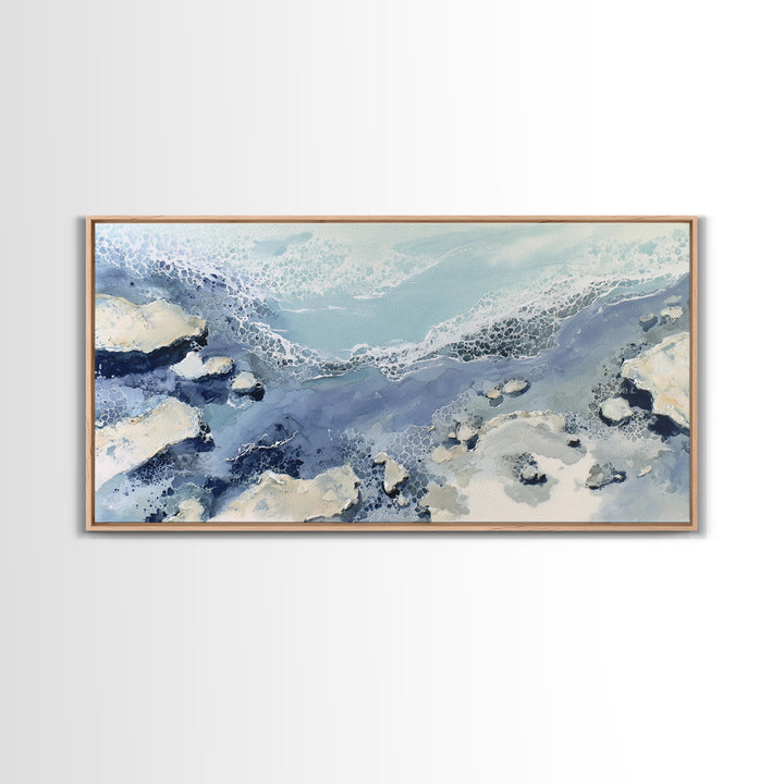 Coastal Aerial Water Study Framed Canvas Print, Wall Art, Painting, Living Room Decor, Fine Art, Art Deco, Wall Hanging, WAL-2x1-7