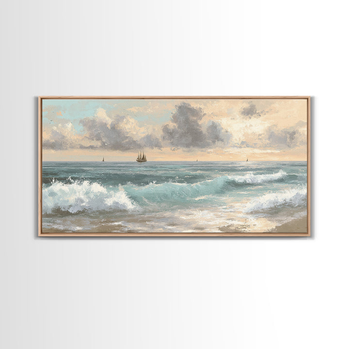 Classic Seascape with Dramatic Clouds Canvas Print, Wall Art, Wood Wall Art, Living Room Decor, Abstract Art, WAL-2x1-71
