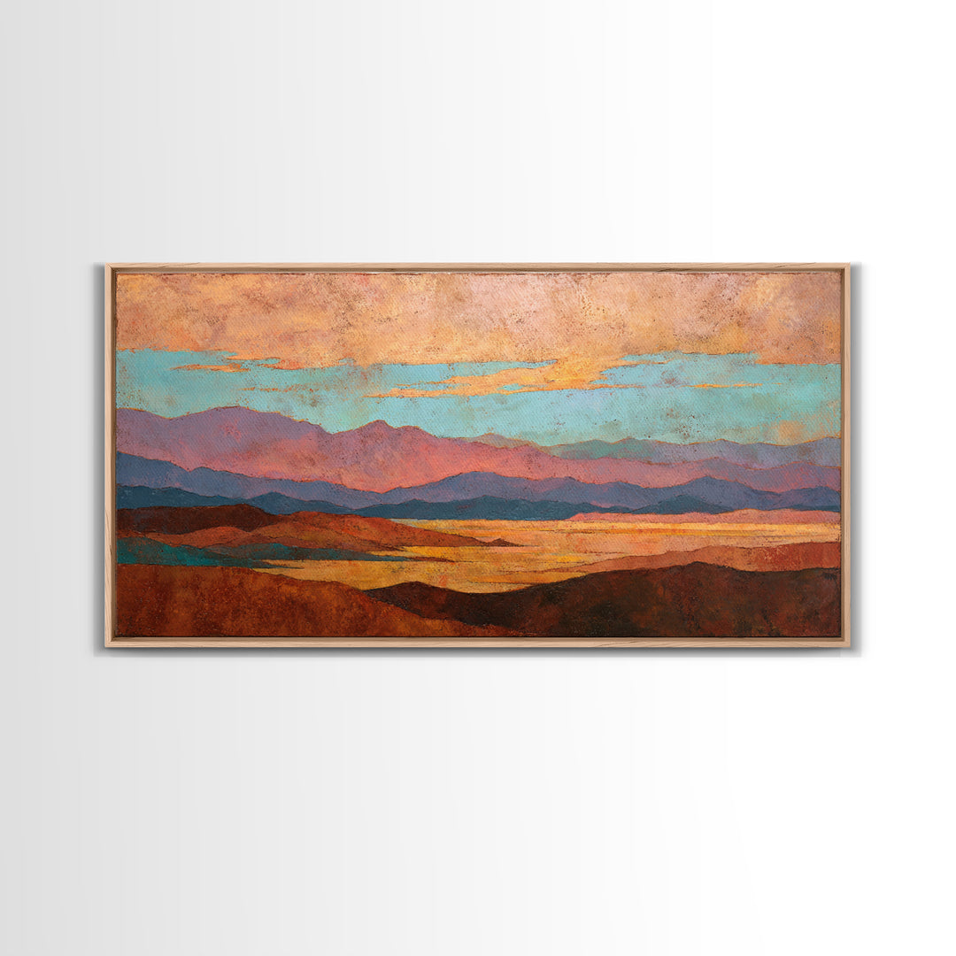 Desert Landscape in Warm Terracotta Tones Framed Canvas Print, Wall Art, Room Decor, Living Room Decor, Fine Art, WAL-2x1-75