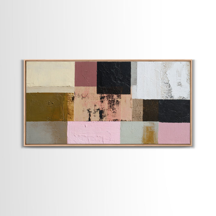 Mid Century Color Block Composition Framed Canvas Print, Wall Art, Art Deco, Living Room Decor, Fine Art, Abstract Wall Art, WAL-2x1-80