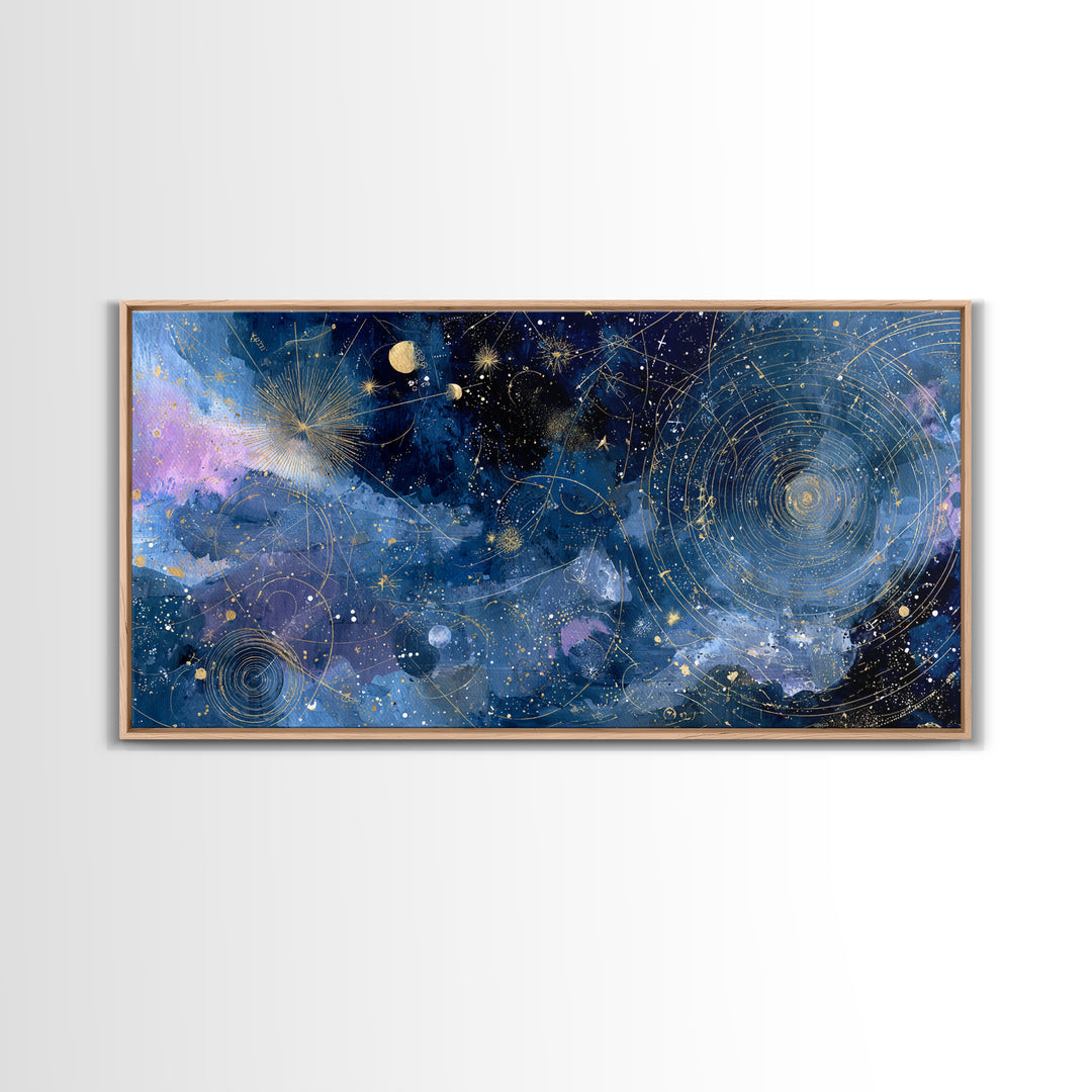 Celestial Moon and Stars Artwork Canvas Print, Wall Art, Painting, Living Room Decor, Fine Art, Art Deco, Wall Hanging, WAL-2x1-82