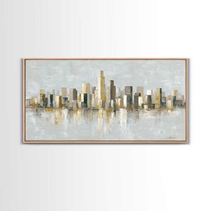 Urban Skyline in Muted Evening Color Framed Canvas Print, Wall Art, Art Print, Living Room Decor, Abstract Art, WAL-2x1-86