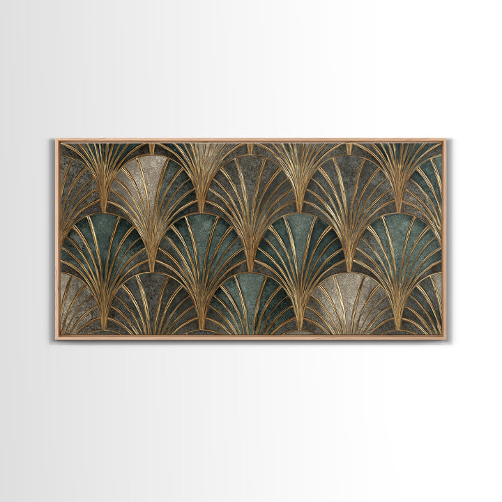 Art Deco Gold Fan Pattern Framed Canvas Print, Wall Art, Digital Wall Art, Living Room Decor, Fine Art, Wood Wall Art, WAL-2x1-88