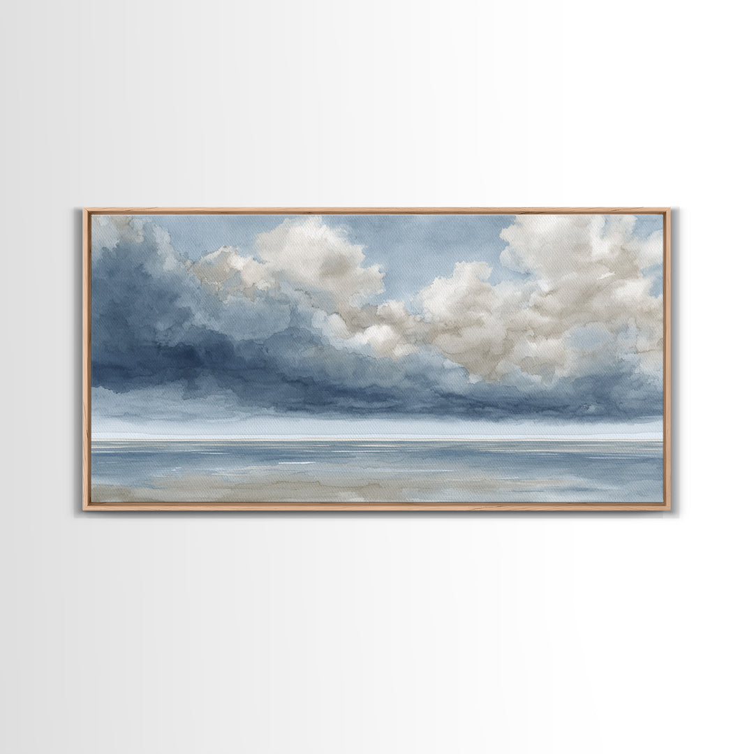 Classic Seascape with Dramatic Clouds Framed Canvas Print, Wall Art, Neutral Decor, Living Room Decor, Fine Art, WAL-2x1-95