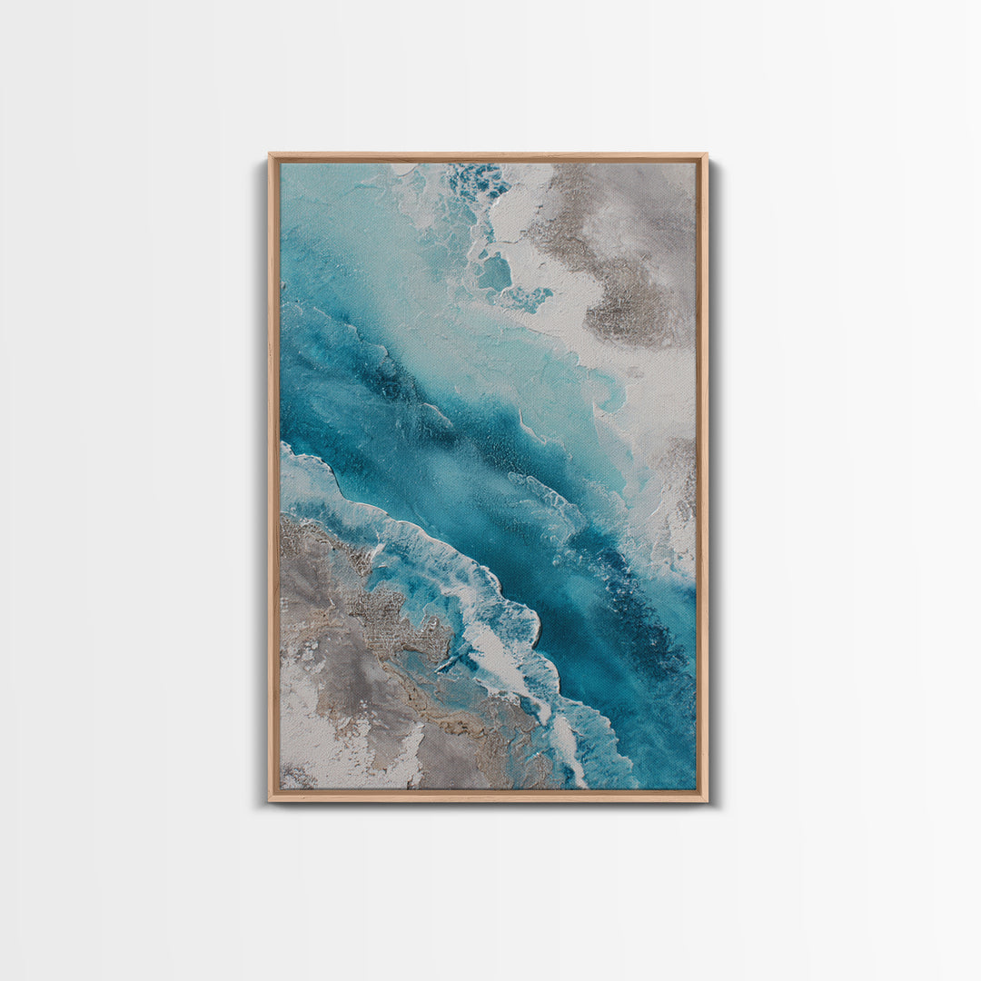 Coastal Aerial Water Study Framed Canvas Print, Wall Art, Contemporary Art, Living Room Decor, Fine Art, Mid Century Modern, WAL-2x3-19