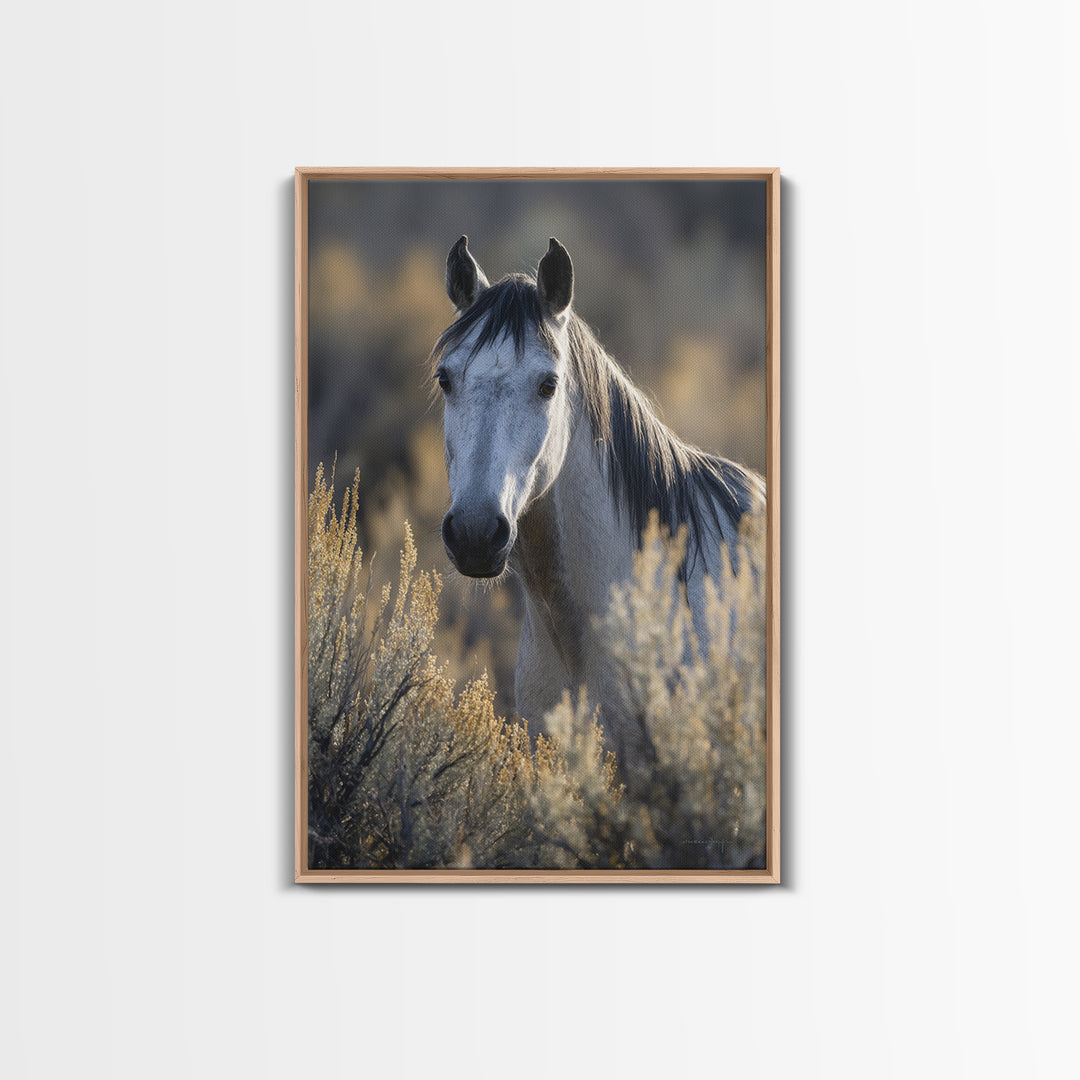Wild Horse Portrait Framed Canvas Print, Wall Art, Heart, Living Room Decor, Fine Art, Home Decor Gift, Original Art, WAL-2x3-21