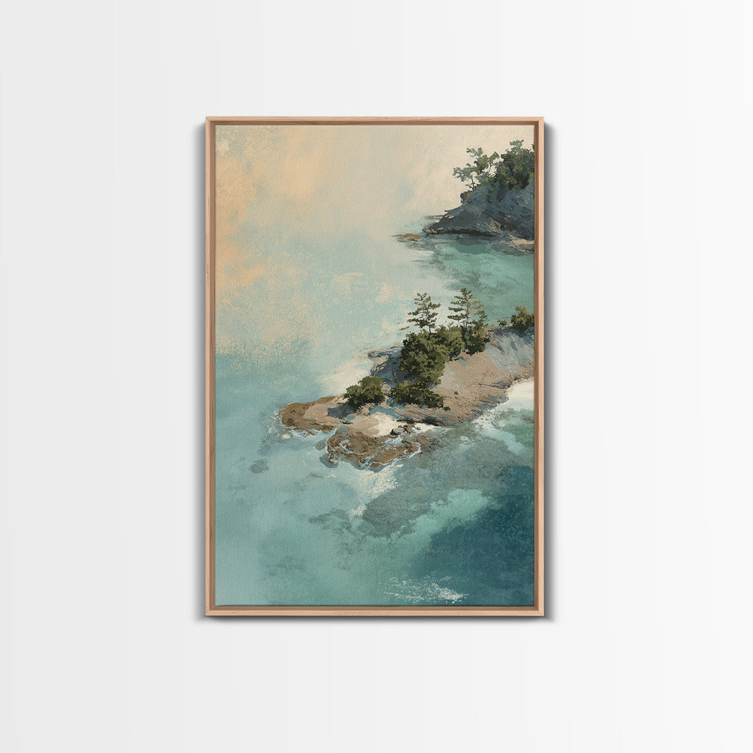 Coastal Aerial Water Study Framed Canvas Print, Wall Art, Wall Art Prints, Living Room Decor, Fine Art, Abstract Art, WAL-2x3-43