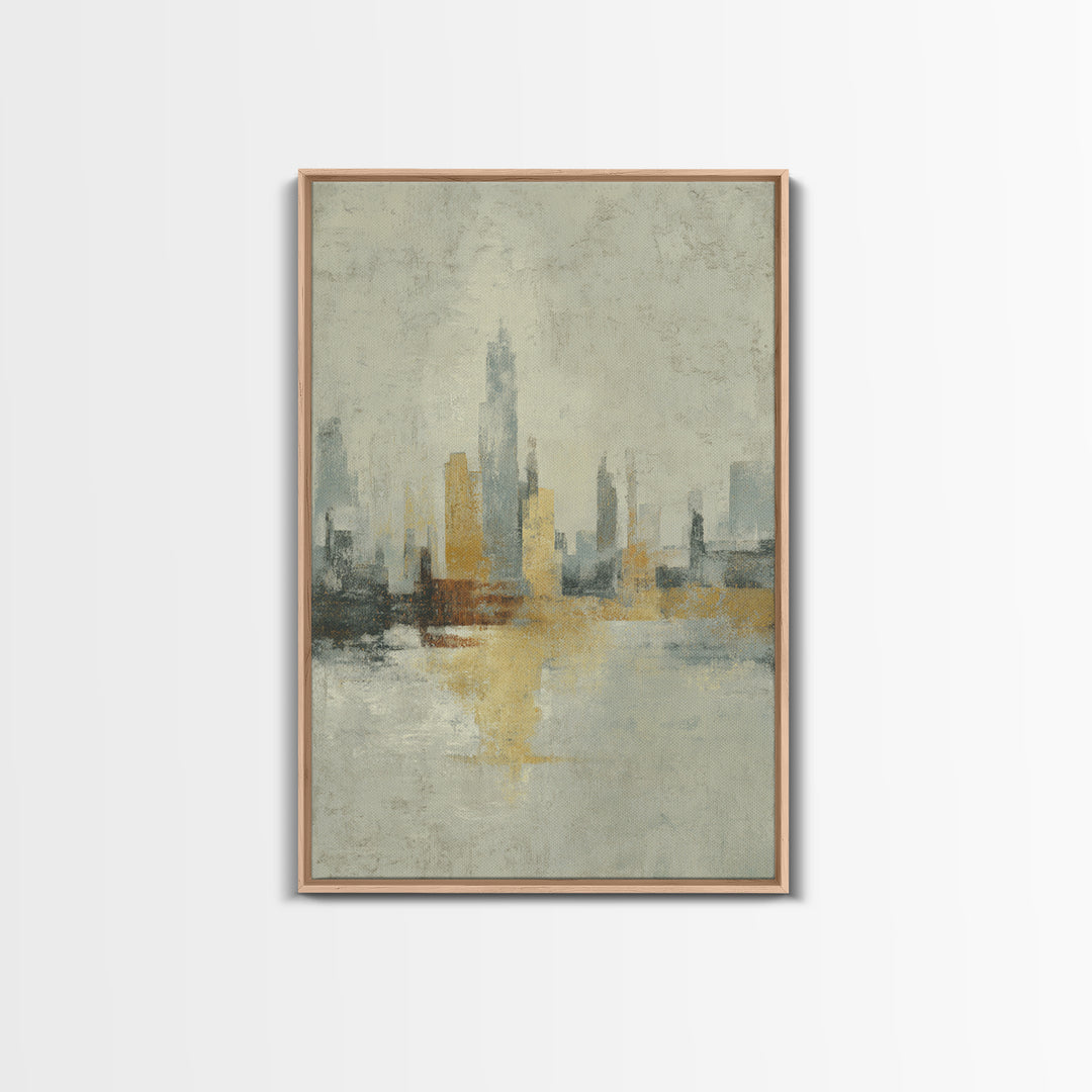 Urban Skyline in Muted Evening Color Framed Canvas Print, Wall Art, Wall Hangings, Living Room Decor, Abstract Art, WAL-2x3-74