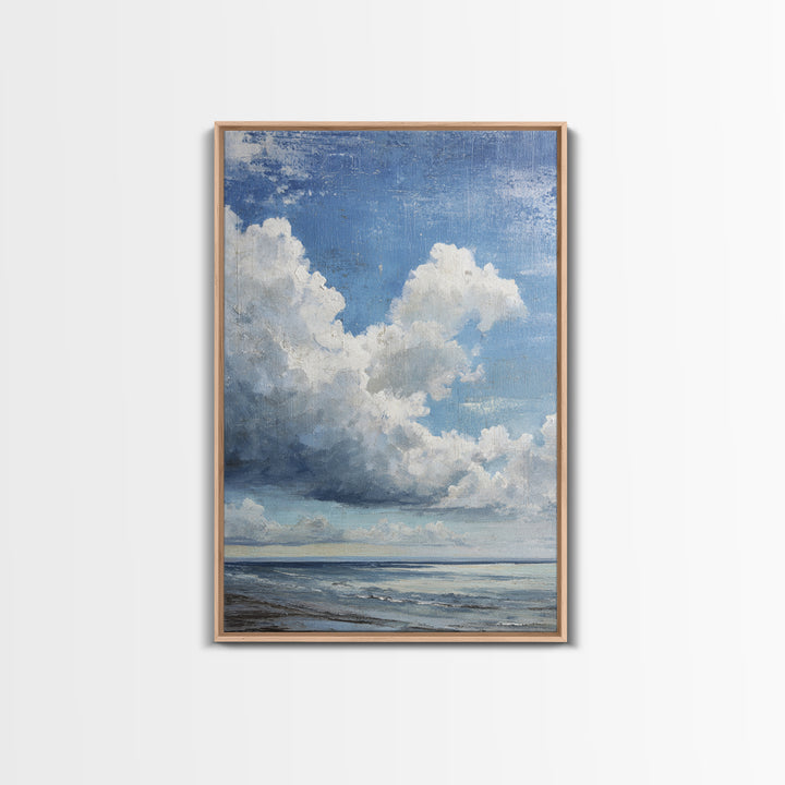 Classic Seascape with Dramatic Clouds Framed Canvas Print, Wall Art, Wood Wall Art, Living Room Decor, Abstract Art, WAL-2x3-83