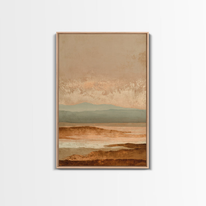 Desert Landscape in Warm Terracotta Tones Framed Canvas Print, Wall Art, Prints Wall Art, Living Room Decor, Oil Painting, WAL-2x3-87