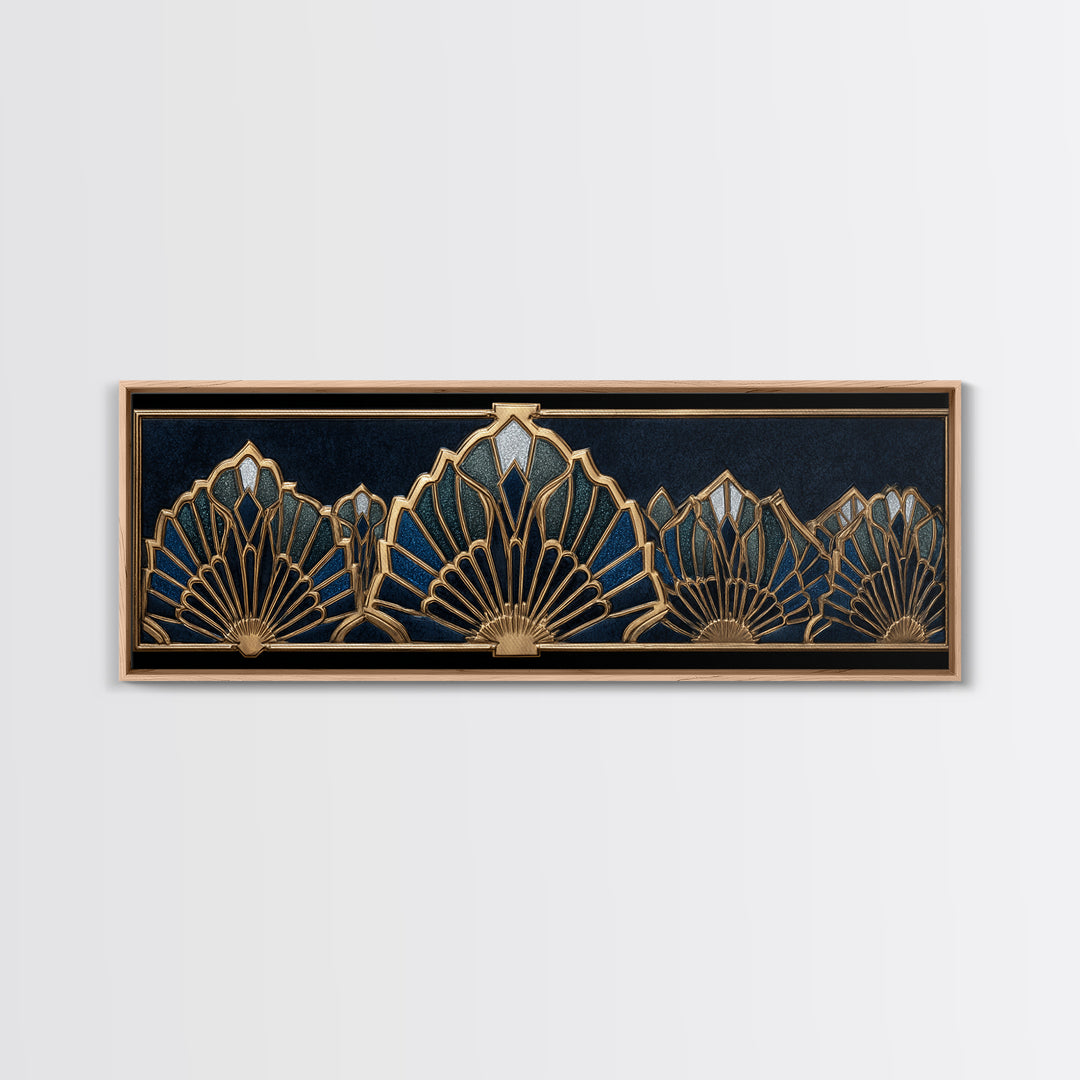 Art Deco Gold Fan Pattern Framed Canvas Print, Wall Art, Digital Print, Living Room Decor, Fine Art, Luxury Decor, WAL-3x1-12