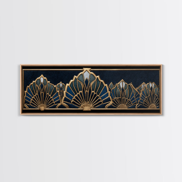 Art Deco Gold Fan Pattern Framed Canvas Print, Wall Art, Digital Print, Living Room Decor, Fine Art, Luxury Decor, WAL-3x1-12