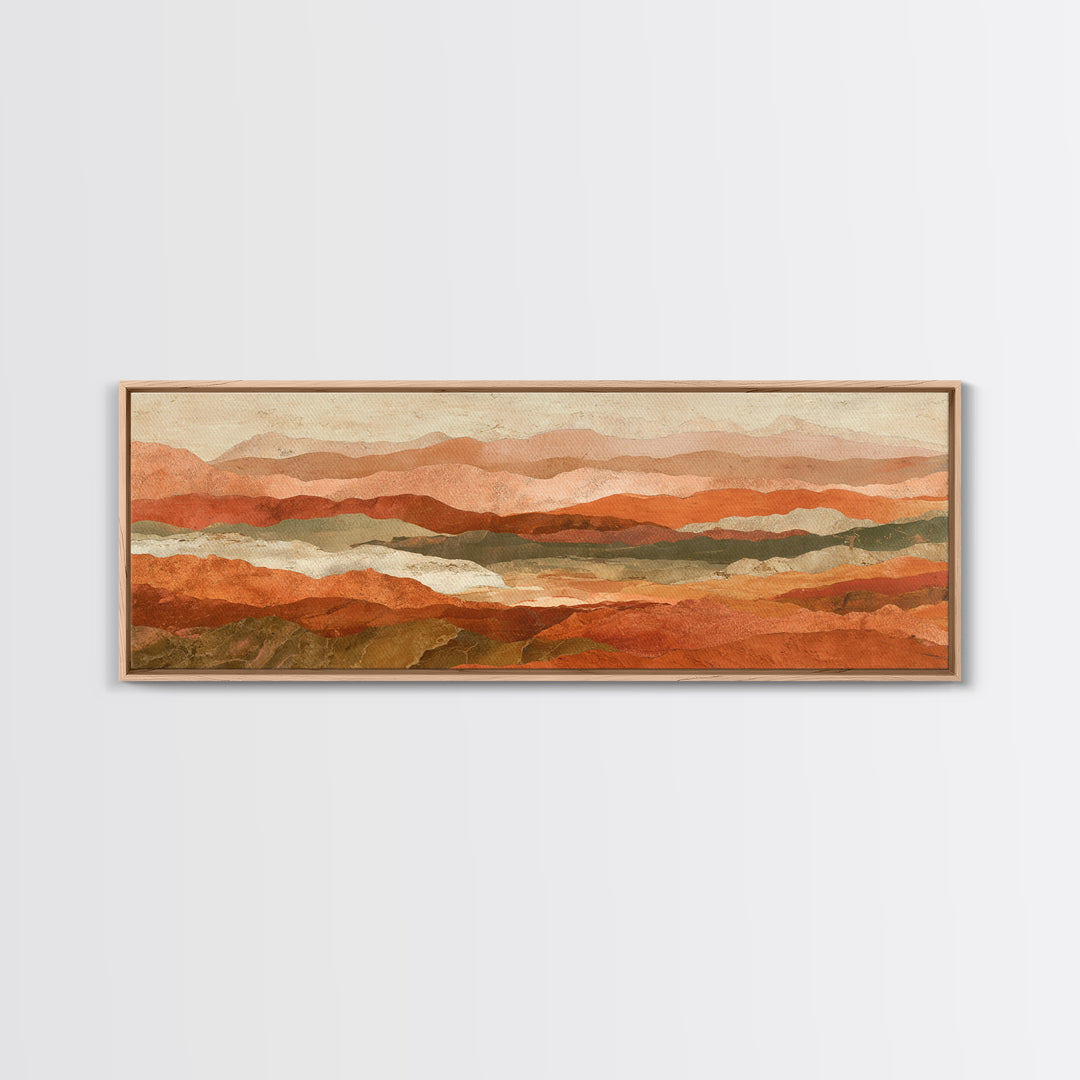 Desert Landscape in Warm Terracotta Tones Framed Canvas Print, Wall Art, Room Decor, Living Room Decor, Fine Art, WAL-3x1-23