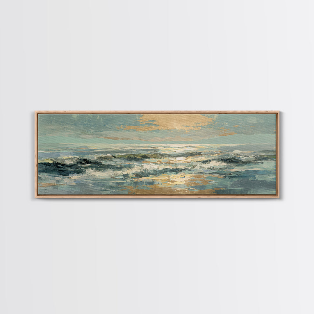 Coastal Aerial Water Study Framed Canvas Print, Wall Art, Textured Painting, Living Room Decor, Fine Art, Wall Hangings, WAL-3x1-27