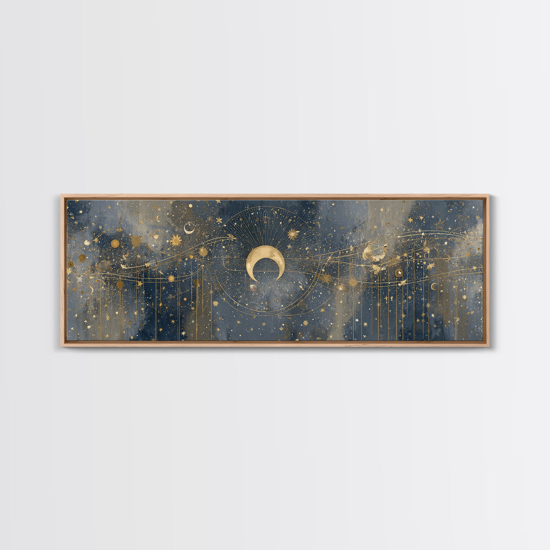 Celestial Moon and Stars Artwork Canvas Print, Wall Art, Painting, Living Room Decor, Fine Art, Art Deco, Wall Hanging, WAL-3x1-30