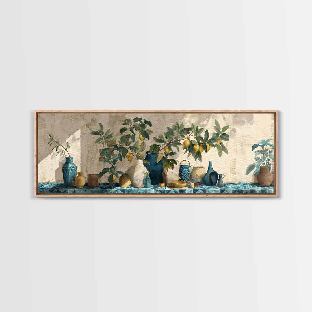 Mediterranean Lemon Branch Still Life Canvas Print, Wall Art, Metal Wall Art, Living Room Decor, Oil Painting, WAL-3x1-38