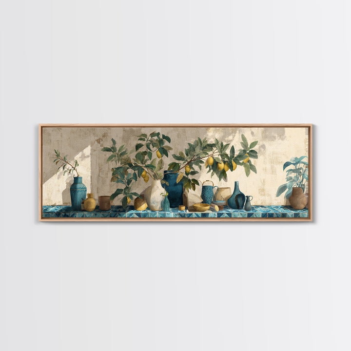 Mediterranean Lemon Branch Still Life Canvas Print, Wall Art, Metal Wall Art, Living Room Decor, Oil Painting, WAL-3x1-38