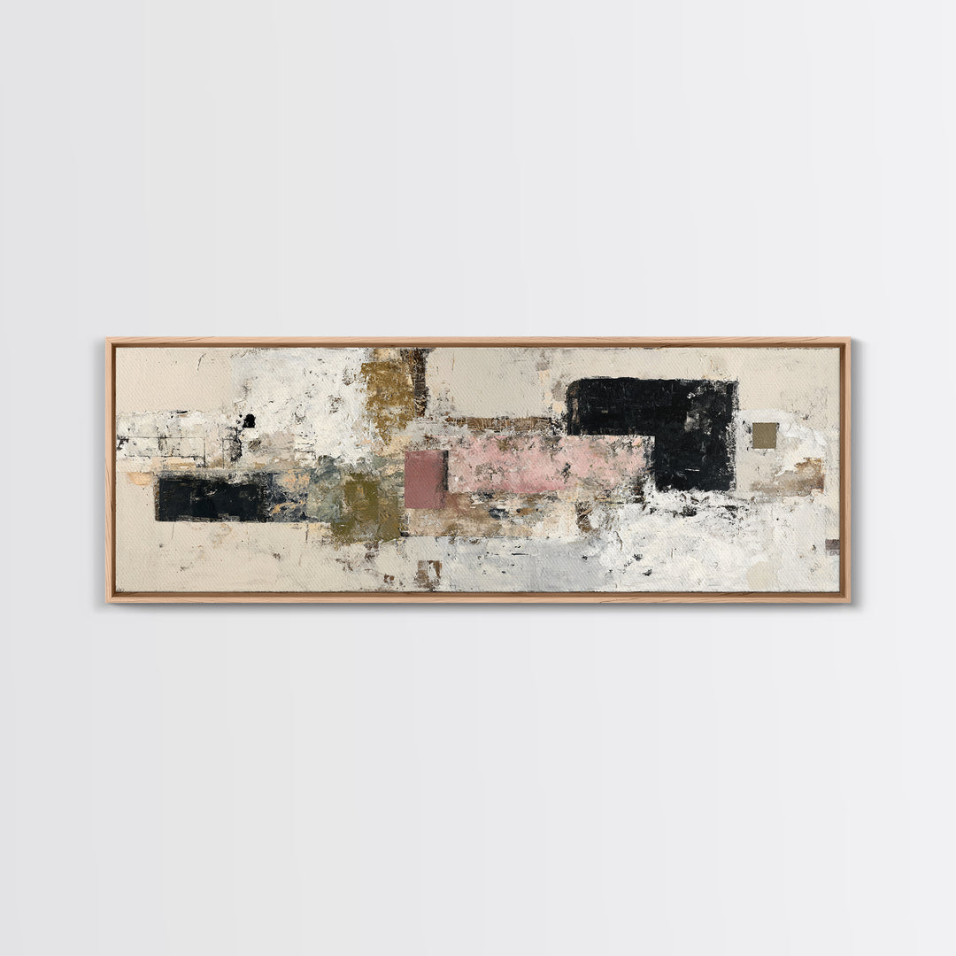Luxury Neutral Plaster Texture Abstract Framed Canvas Print, Wall Art, Art, Living Room Decor, Fine Art, Wall Clock, WAL-3x1-55