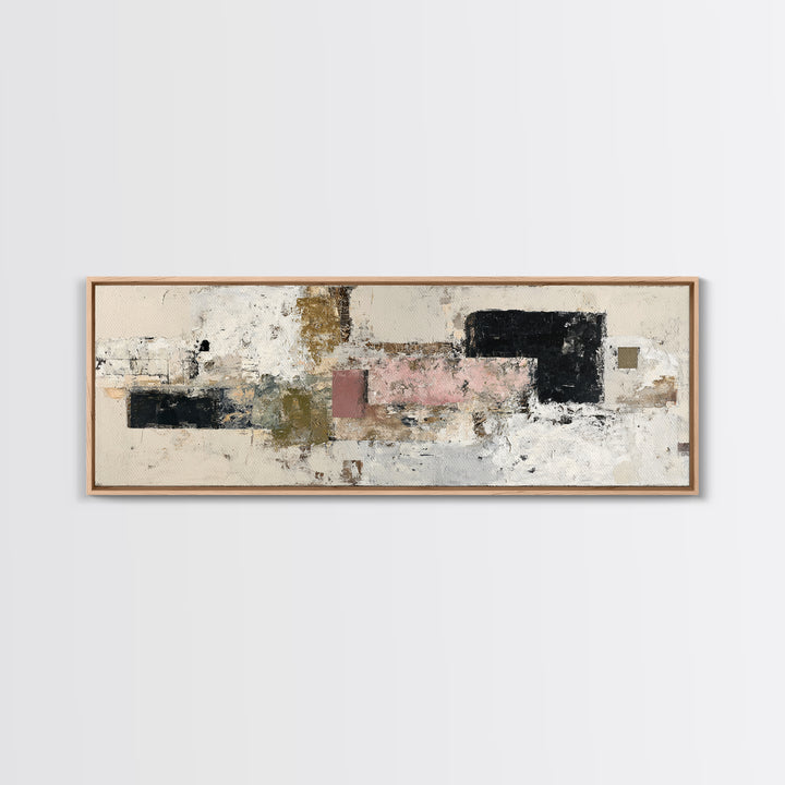 Luxury Neutral Plaster Texture Abstract Framed Canvas Print, Wall Art, Art, Living Room Decor, Fine Art, Wall Clock, WAL-3x1-55