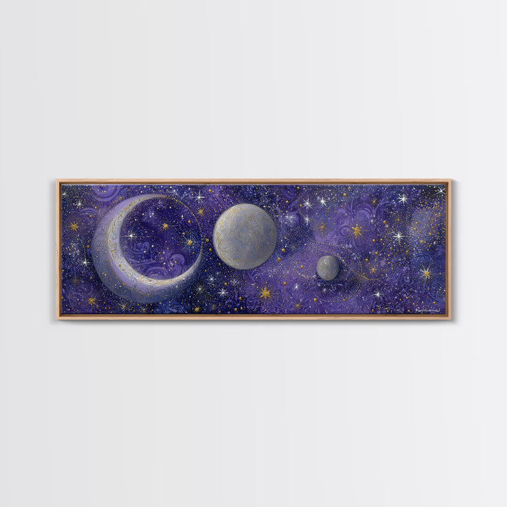 Celestial Moon and Stars Artwork Canvas Print, Wall Art, Digital Print, Living Room Decor, Fine Art, Luxury Decor, WAL-3x1-6