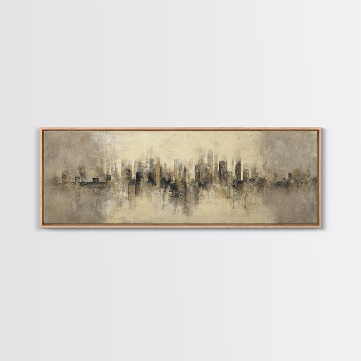 Urban Skyline in Muted Evening Color Framed Canvas Print, Wall Art, Art Deco, Living Room Decor, Fine Art, Abstract Wall Art, WAL-3x1-82