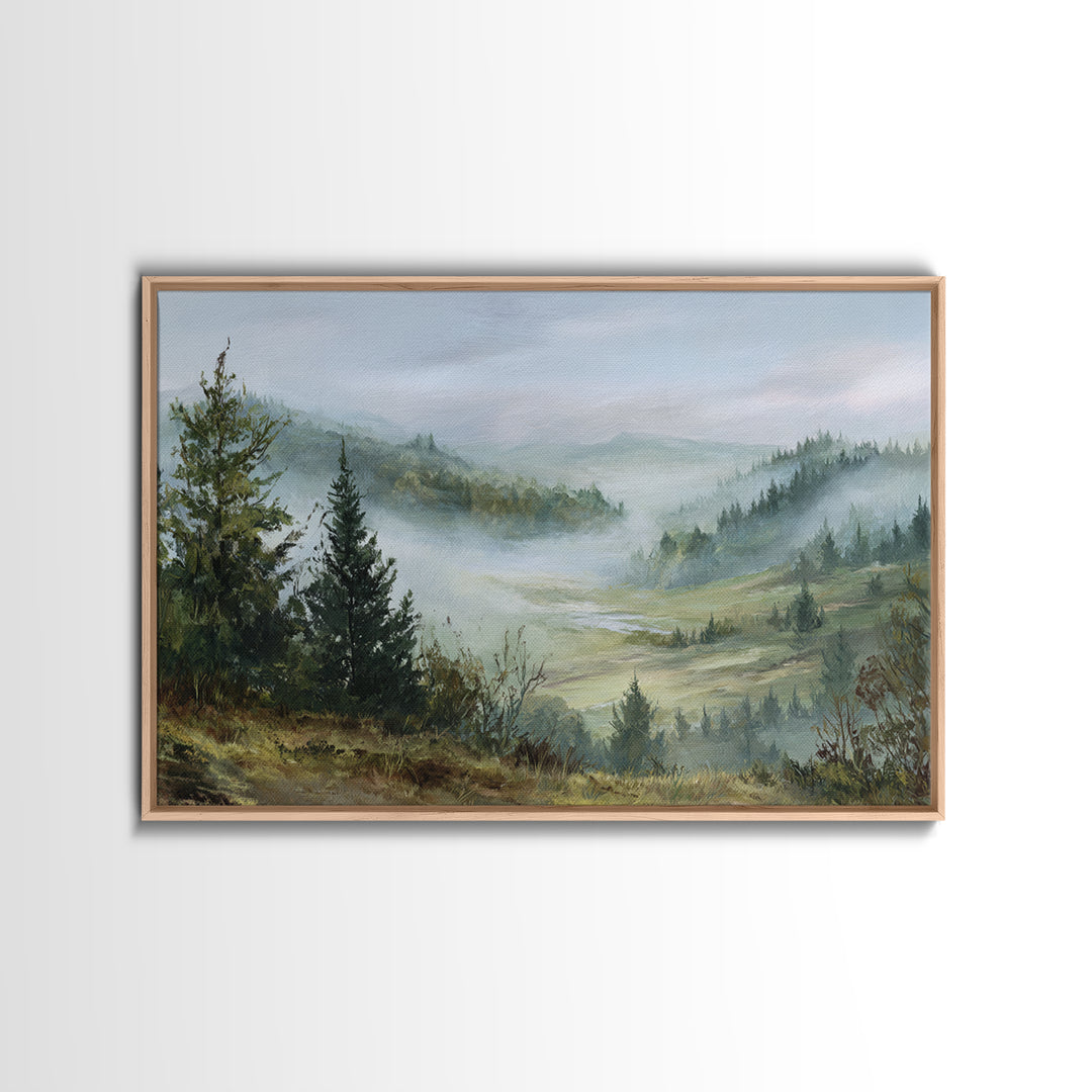 Moody Forest Landscape Framed Canvas Print, Wall Art, Metal Wall Art, Living Room Decor, Oil Painting, Digital Print, WAL-3x2-14