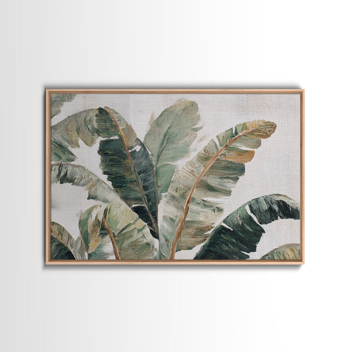 Tropical Palm Leaf Painting Framed Canvas Print, Wall Art, Textured Wall Art, Living Room Decor, Watercolor Art, WAL-3x2-20