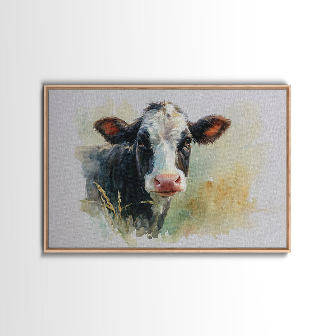 Rustic Farmhouse Cow Portrait Framed Canvas Print, Wall Art, Prints Wall Art, Living Room Decor, Fine Art, Textured Painting, WAL-3x2-23