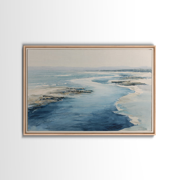 Coastal Aerial Water Study Framed Canvas Print, Wall Art, Contemporary Art, Living Room Decor, Fine Art, Mid Century Modern, WAL-3x2-39