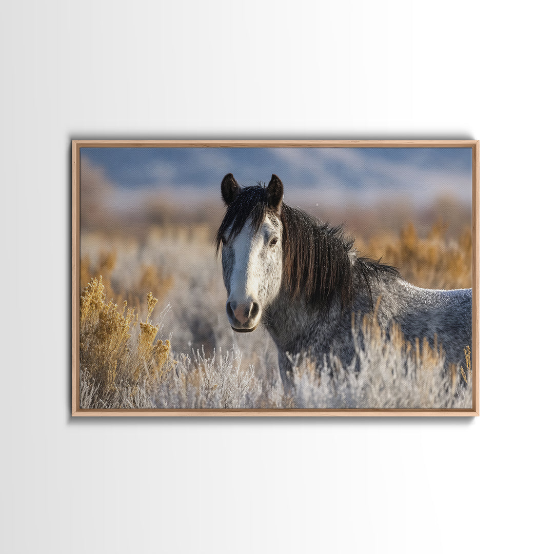 Wild Horse Portrait Framed Canvas Print, Wall Art, Abstract Wall Art, Living Room Decor, Fine Art, Contemporary Art, WAL-3x2-65