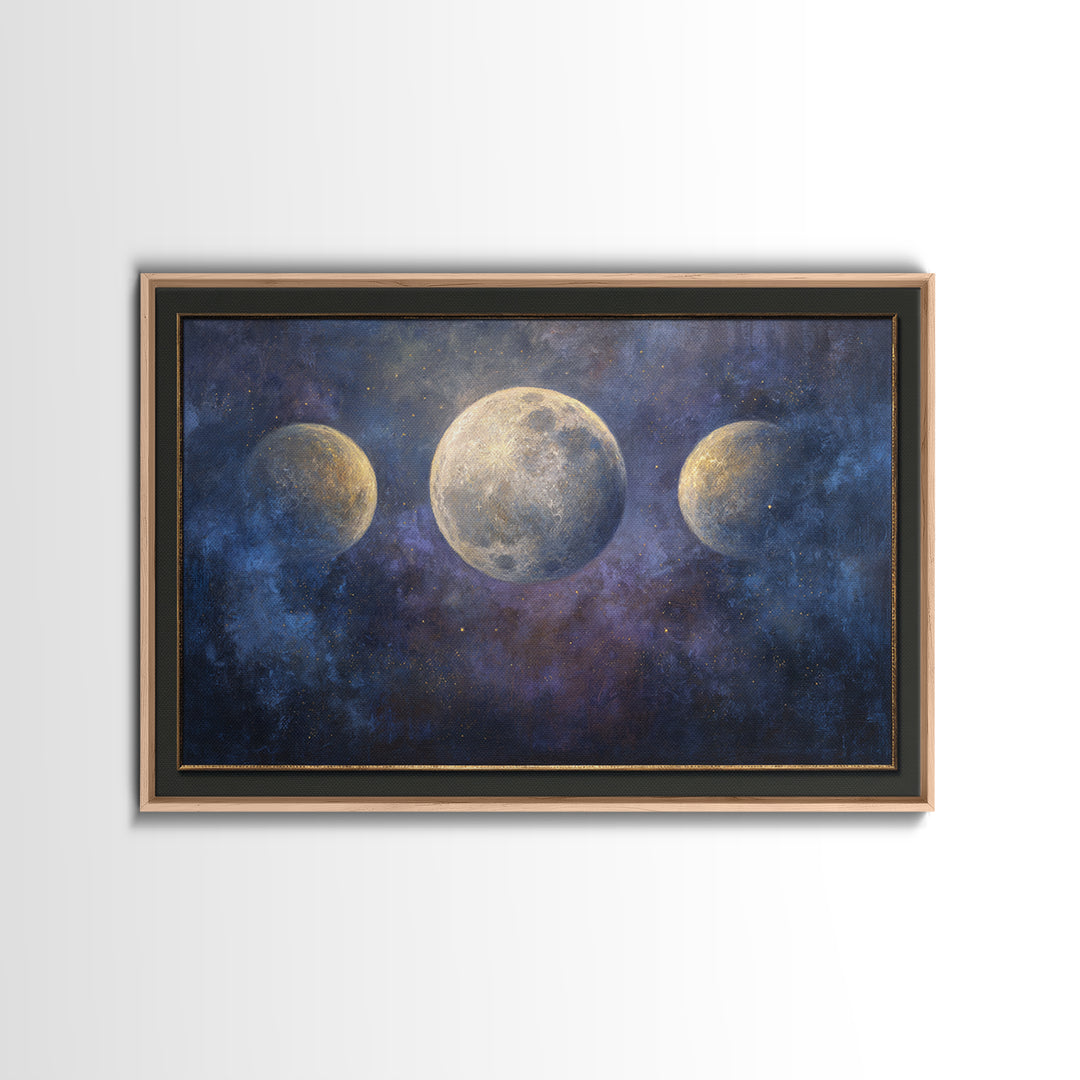 Celestial Moon and Stars Artwork Framed Canvas Print, Wall Art, Digital Print, Living Room Decor, Fine Art, Luxury Decor, WAL-3x2-90