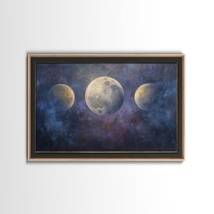 Celestial Moon and Stars Artwork Framed Canvas Print, Wall Art, Digital Print, Living Room Decor, Fine Art, Luxury Decor, WAL-3x2-90