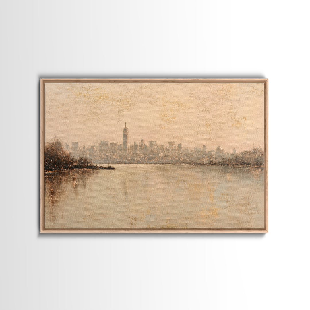 Urban Skyline in Muted Evening Color Canvas Print, Wall Art, Wood Wall Art, Living Room Decor, Fine Art, Textured Painting, WAL-3x2-94