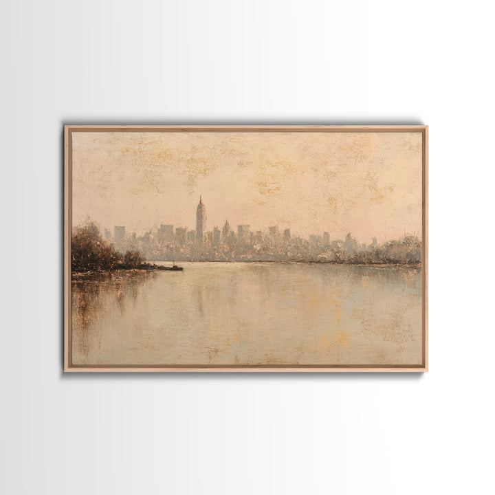 Urban Skyline in Muted Evening Color Canvas Print, Wall Art, Wood Wall Art, Living Room Decor, Fine Art, Textured Painting, WAL-3x2-94