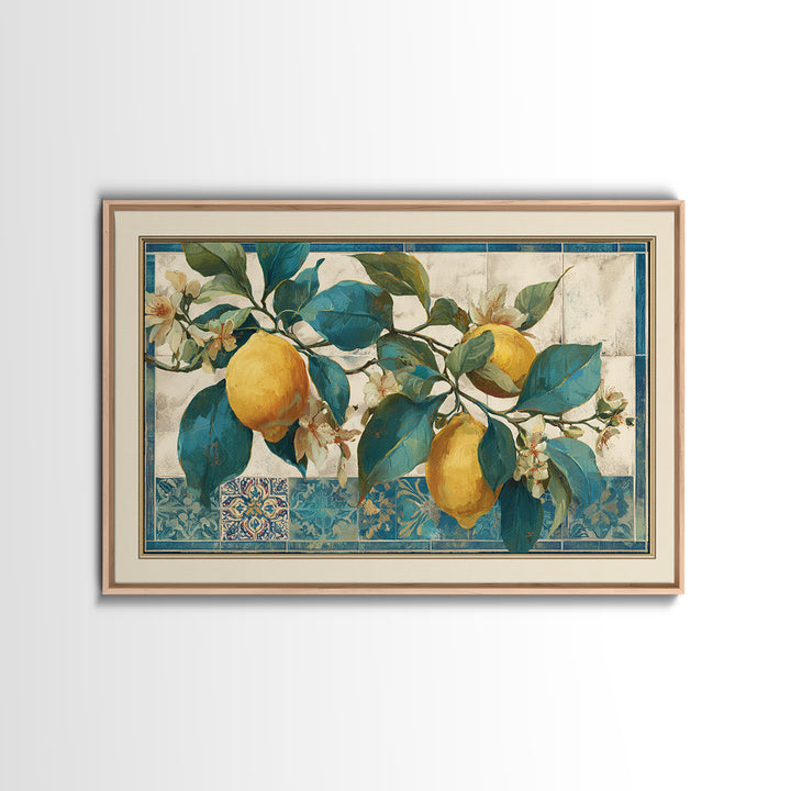 Mediterranean Lemon Branch Still Life Canvas Print, Wall Art, Prints Wall Art, Living Room Decor, Oil Painting, WAL-3x2-98