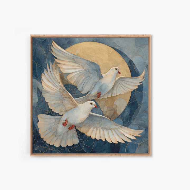 Doves Flying Through Soft Golden Light Framed Canvas Print, Wedding Art, Printable Art, Living Room Decor, Fine Art, Romance, WED-1x1-11