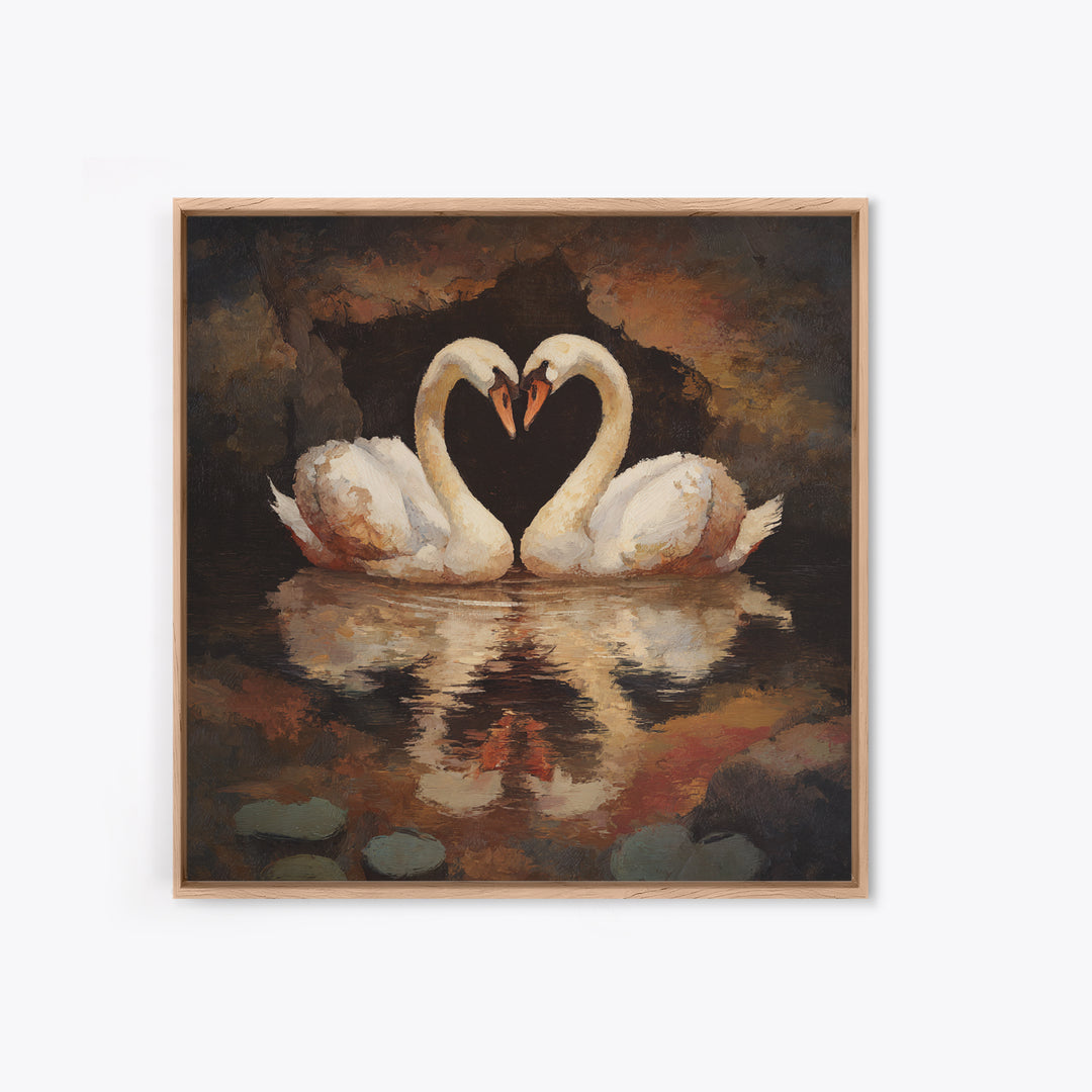 Two Swans Forming a Heart on Dark Canvas Print, Wedding Art, Unique Wedding Gift, Living Room Decor, Fine Art, Romance, WED-1x1-26