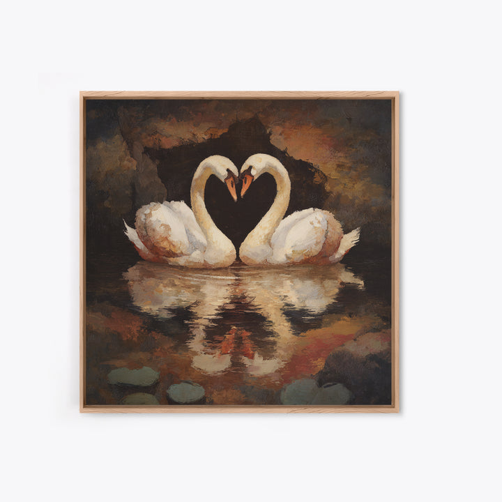 Two Swans Forming a Heart on Dark Canvas Print, Wedding Art, Unique Wedding Gift, Living Room Decor, Fine Art, Romance, WED-1x1-26