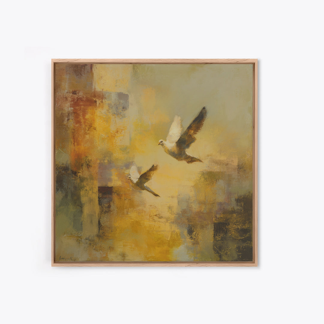 Doves Flying Through Soft Golden Light Canvas Print, Wedding Art, Jewish Art, Living Room Decor, Romance, Personalized Wedding, WED-1x1-35
