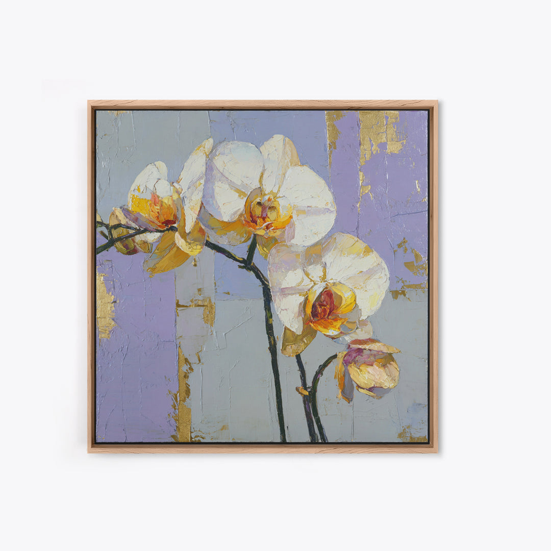 White Orchid and Gold Ribbon Composition Framed Canvas Print, Wedding Art, Wedding, Living Room Decor, Fine Art, Romance, WED-1x1-48