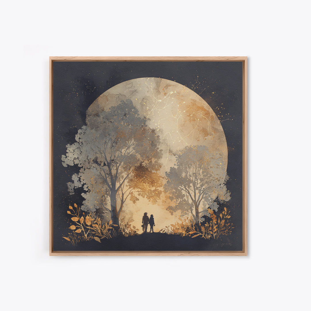 Couple Silhouette Beneath Moonlit Trees Canvas Print, Wedding Art, Beach Wedding, Living Room Decor, Fine Art, Romance, WED-1x1-5
