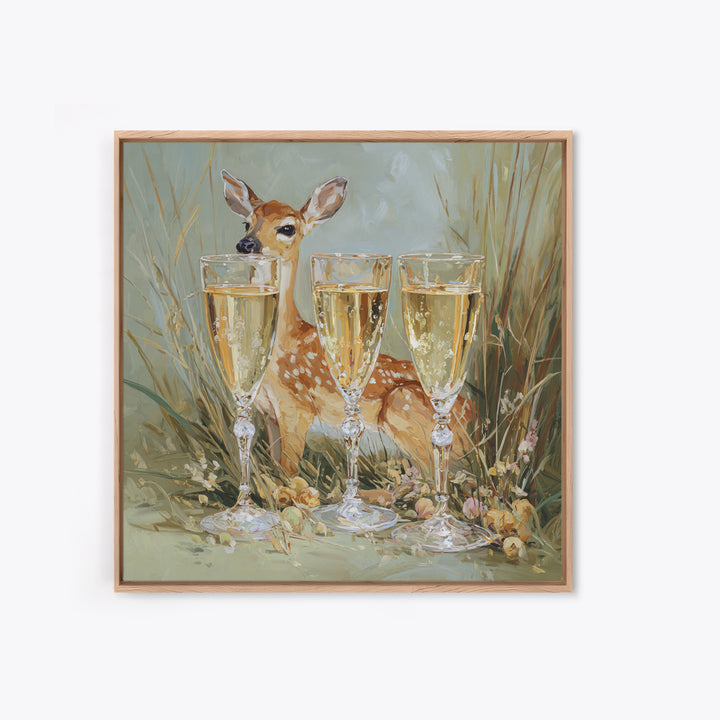 Champagne Glasses with Delicate Sparkle Framed Canvas Print, Wedding Art, Jewish Art, Living Room Decor, Watercolor Art, WED-1x1-6