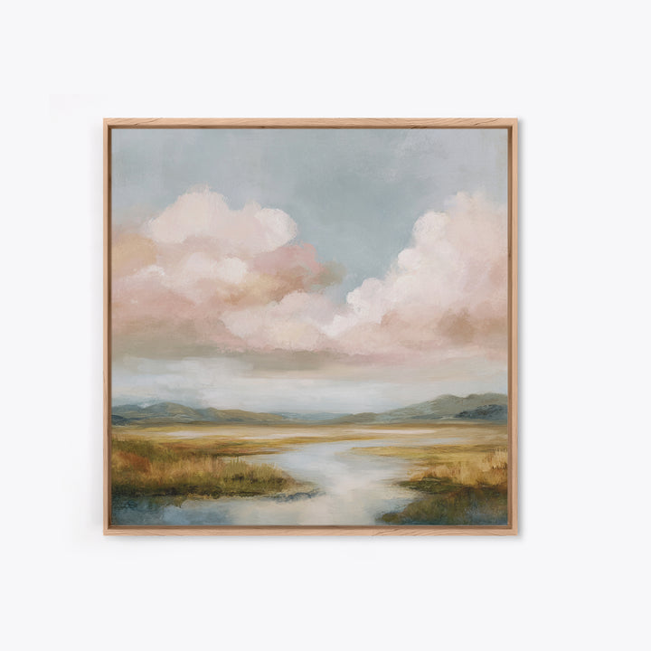 Blush Cloudscape with Dreamy Atmosphere Framed Canvas Print, Wedding Art, Personalized Wedding, Living Room Decor, Romance, WED-1x1-63
