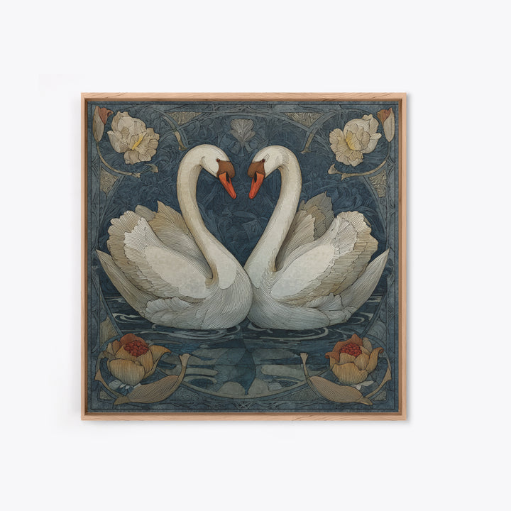 Two Swans Forming a Heart on Dark Framed Canvas Print, Wedding Art, Personalized Art, Living Room Decor, Fine Art, Romance, WED-1x1-74