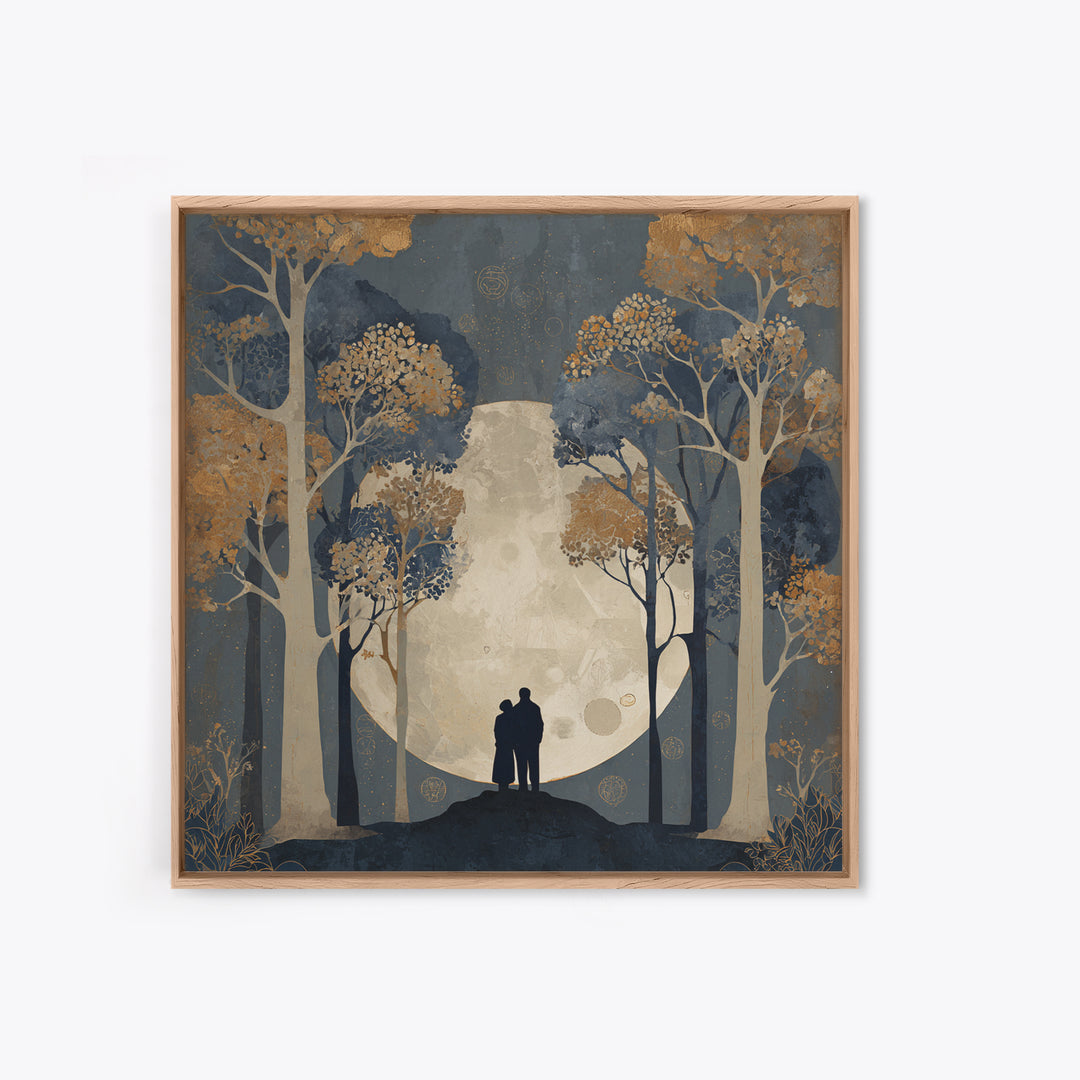 Couple Silhouette Beneath Moonlit Trees Canvas Print, Wedding Art, Neutral Decor, Living Room Decor, Fine Art, Romance, WED-1x1-77
