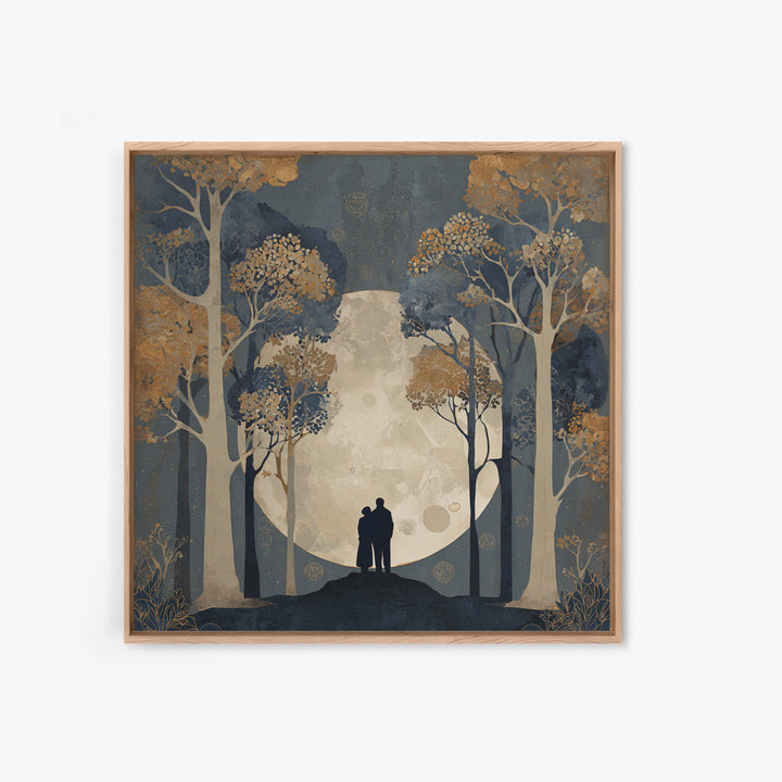 Couple Silhouette Beneath Moonlit Trees Canvas Print, Wedding Art, Neutral Decor, Living Room Decor, Fine Art, Romance, WED-1x1-77