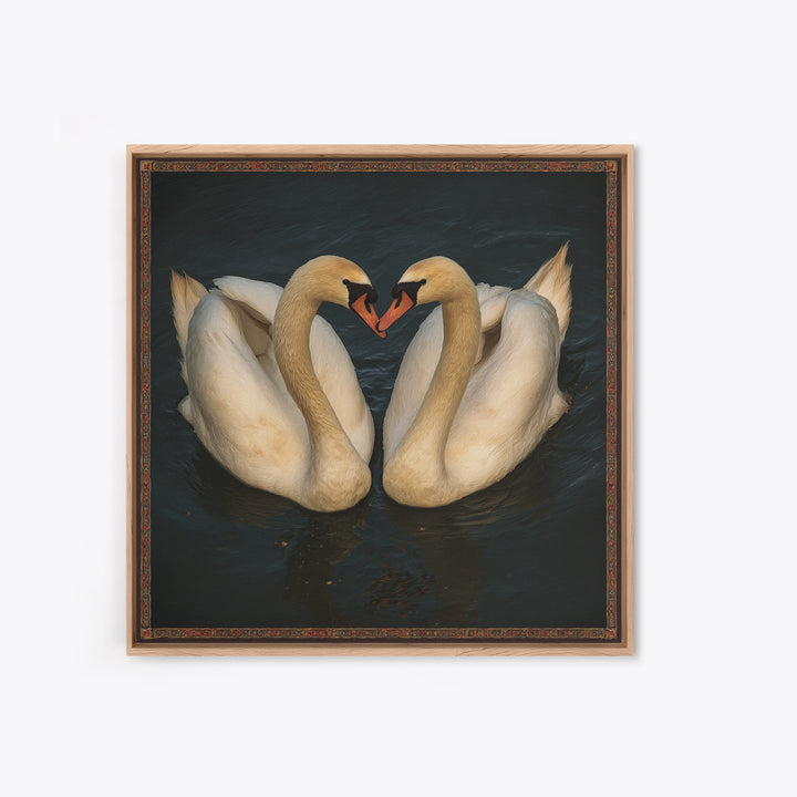 Two Swans Forming a Heart on Dark Canvas Print, Wedding Art, Gallery Decor, Living Room Decor, Fine Art, Romance, WED-1x1-98