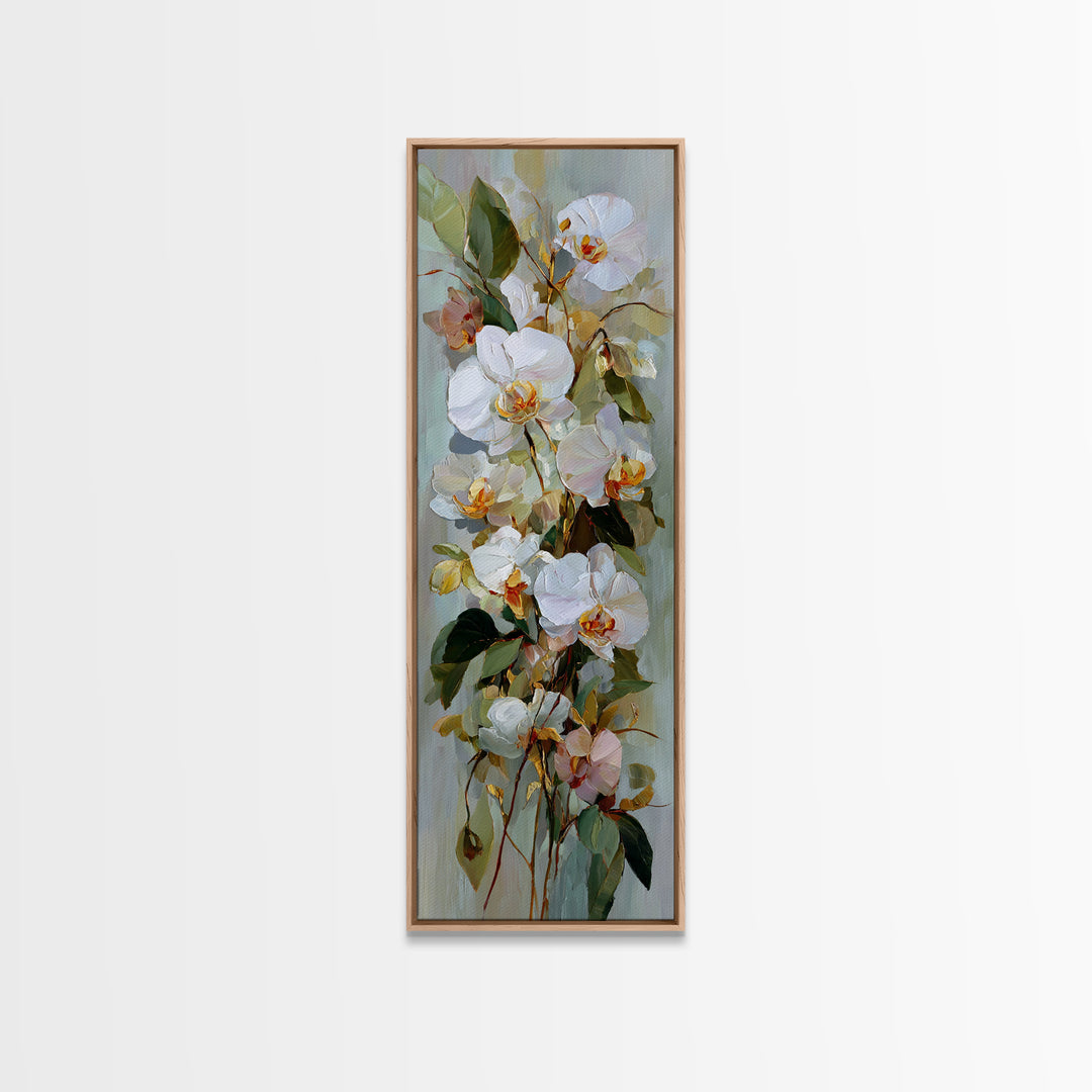 White Orchid and Gold Ribbon Composition Canvas Print, Wedding Art, Personalized Wedding, Living Room Decor, Oil Painting, WED-1x3-12